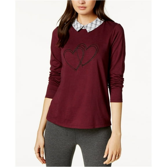 maison Jules Womens Layered Knit Sweater, Red, Medium