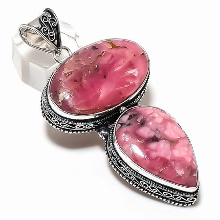 Natural Pink Opal Gemstone 925 Sterling Silver Jewelry Pendant 2.96"