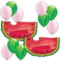 Watermelon Theme Decorations - 35" Watermelon Balloons 12pc Assortment - Fiesta Birthday Party Foil Mylar Latex Balloon Bundle Pack