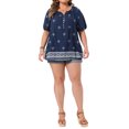 thumbnail image 2 of Agnes Orinda Women's Plus Size Top Floral Boho Button Down V Neck Shirts Short Sleeve Summer Casual Tunic Blouses 2X Navy Blue, 2 of 6