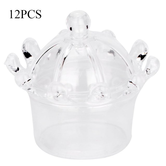 12 cajas de dulces con forma de corona, caja de regalo de plástico transparente para bodas y fiestas