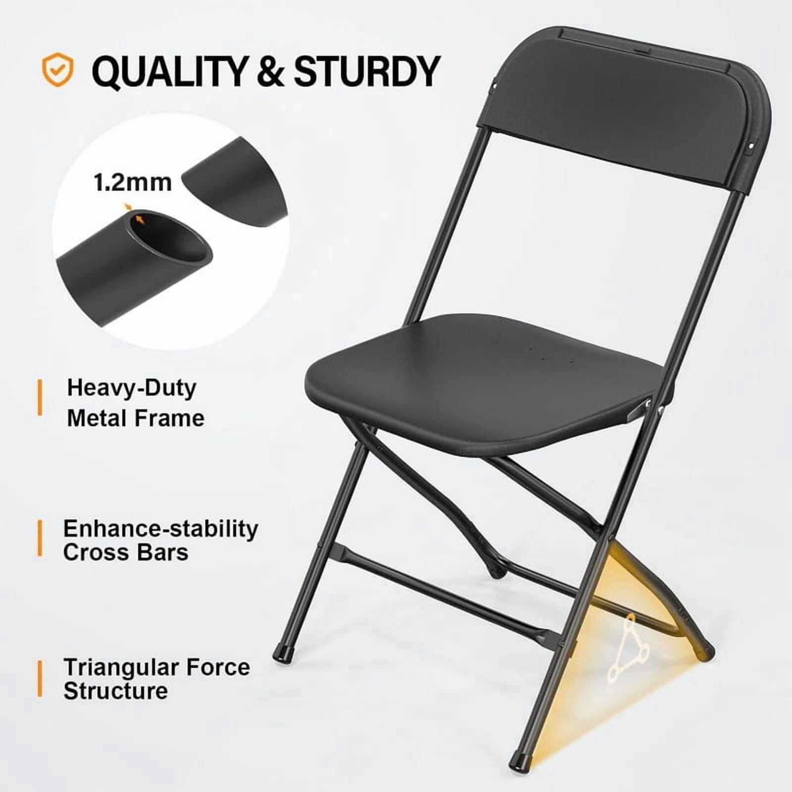 Kelno 6 Pack Plastic Folding Chair Lightweight Portable Chair, Black