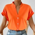 thumbnail image 4 of iHengLiXing Spring Plus Size Tops for Womens Dressy Casual Women Solid Color Tops Button V Neck T- Blouse Orange L, 4 of 9