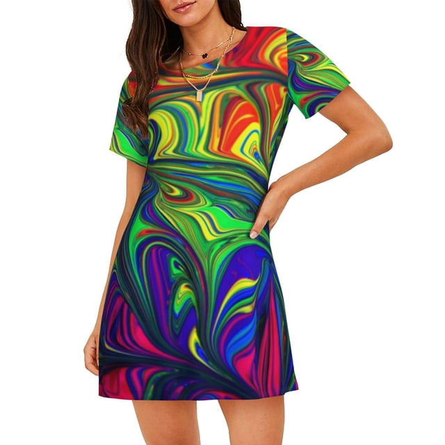 Disketp Pride Rainbow para Camisón Corto de Manga Corta para Mujeres, Camisón Cómodo con Escote Redondo, Bonito y Confortable