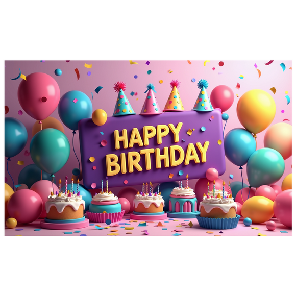 Happy Birthday Backdrop Party Decoration Banner Celebration Cake Balloons Colorful Confetti Event Decor Indoor Outdoor Birthday Party Supplies