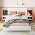 thumbnail image 2 of Euroco Wood Queen Size Platform Bed with Bedside Nightstands, Floating Bed with LED Light for Bedroom, White, 2 of 10