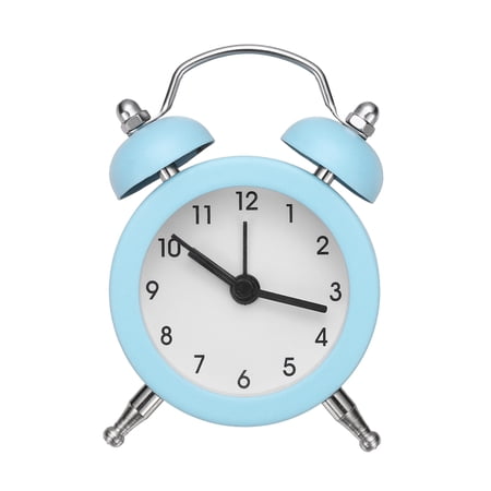 Uxcell Mini Twin Bell Alarm Clock, 2 Inch Metal Vintage Loud Alarm Clock for Heavy Sleepers Battery Operated Mini Analog Retro Style for Bedroom Bedside Desk Home Office, Light Blue