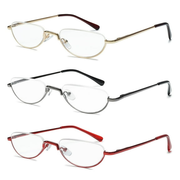 KOOSUFA Metal Half Moon Reading Glasses 1.00 Spring Hinge Women Men Half Frame Readers Eyeglasses Eyewear 3 Colors Set