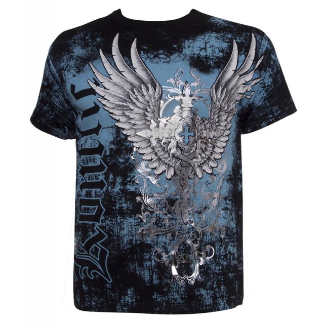 Camiseta de cuello de la tripulación cruzada voladora de los hombres konflicos - Negro - Pequeño Konflic Camiseta de manga corta