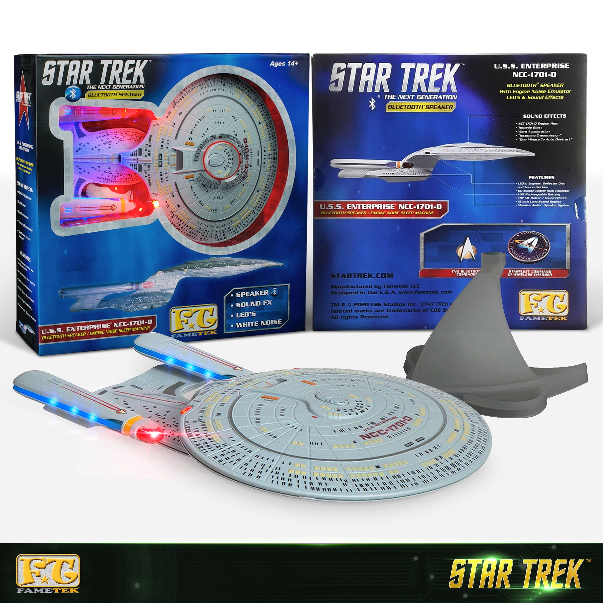 FAMETEK Star Trek U.S.S. Enterprise 1701-D – Enterprise Replica Bluetooth Speaker, Engine Noise Sleep Machine, Night Light with Sound Effects