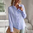 thumbnail image 4 of Women's 2023 Fall Long Sleeve Tops Crew Neck Striped Button Down Blouse Comfy Casual Work Ruffle Shirt XLBlue, 4 of 9
