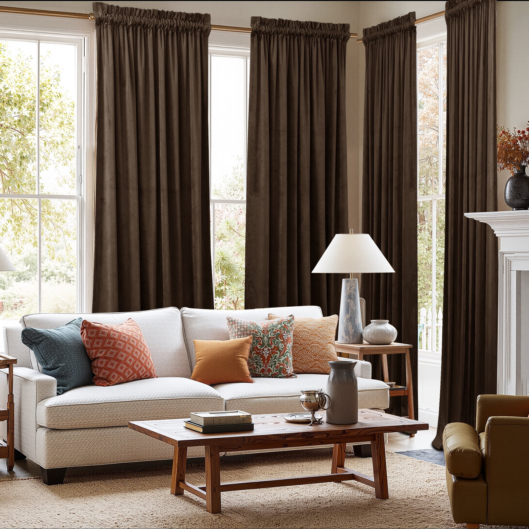 NICETOWN Blackout Velvet Curtains for Bedroom, Thermal Insulated Noise Reducing Room Darkening Rod Pocket Curtains Drapes Panels 52x102 inch 2 Panels, Brown