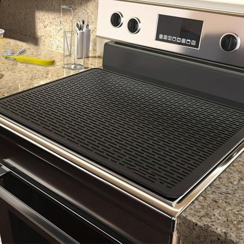 -Stove Top Cover for Electric Stove - Silicone Stove Mat for Glass Top Stove, Glass Cooktop Protector, XL Dish Drying Mats for Kitchen, Range Covers for Electric Stove (Black,28x20inch)
