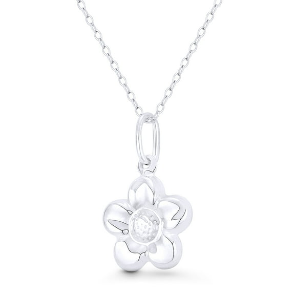 5-Petal Daisy Flower Charm Reversible 3D 24x15mm (0.9x0.6in) Pendant in .925 Sterling Silver
