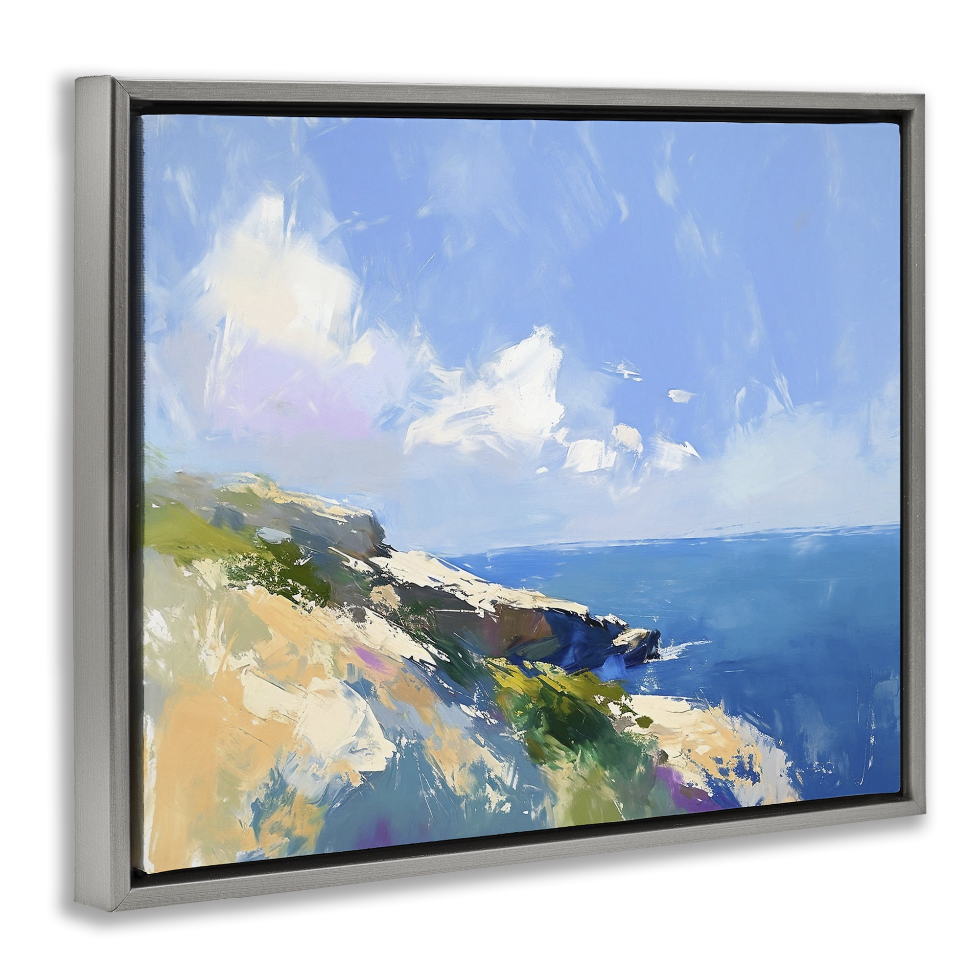 Stupell Industries Rugged Coastline Landscape Coastal Painting Gray Floater Framed Canvas Art Print Wall Art, 21 x 17