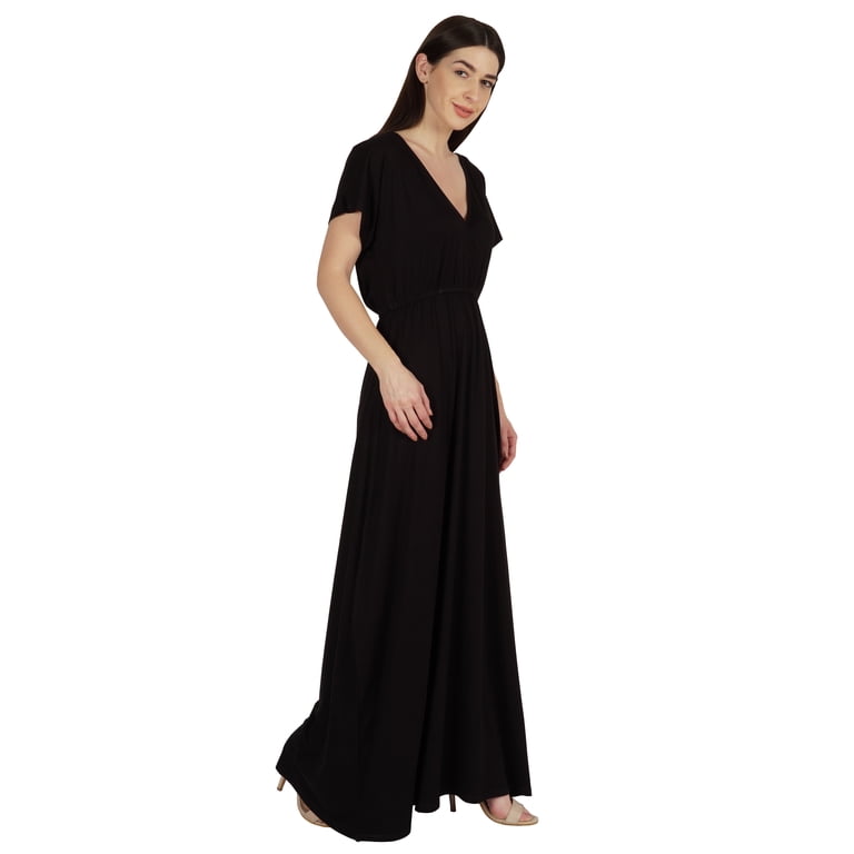 Inkmeso Wrap Style Jersey Maxi Dress Gathered Waist Summer Casual  