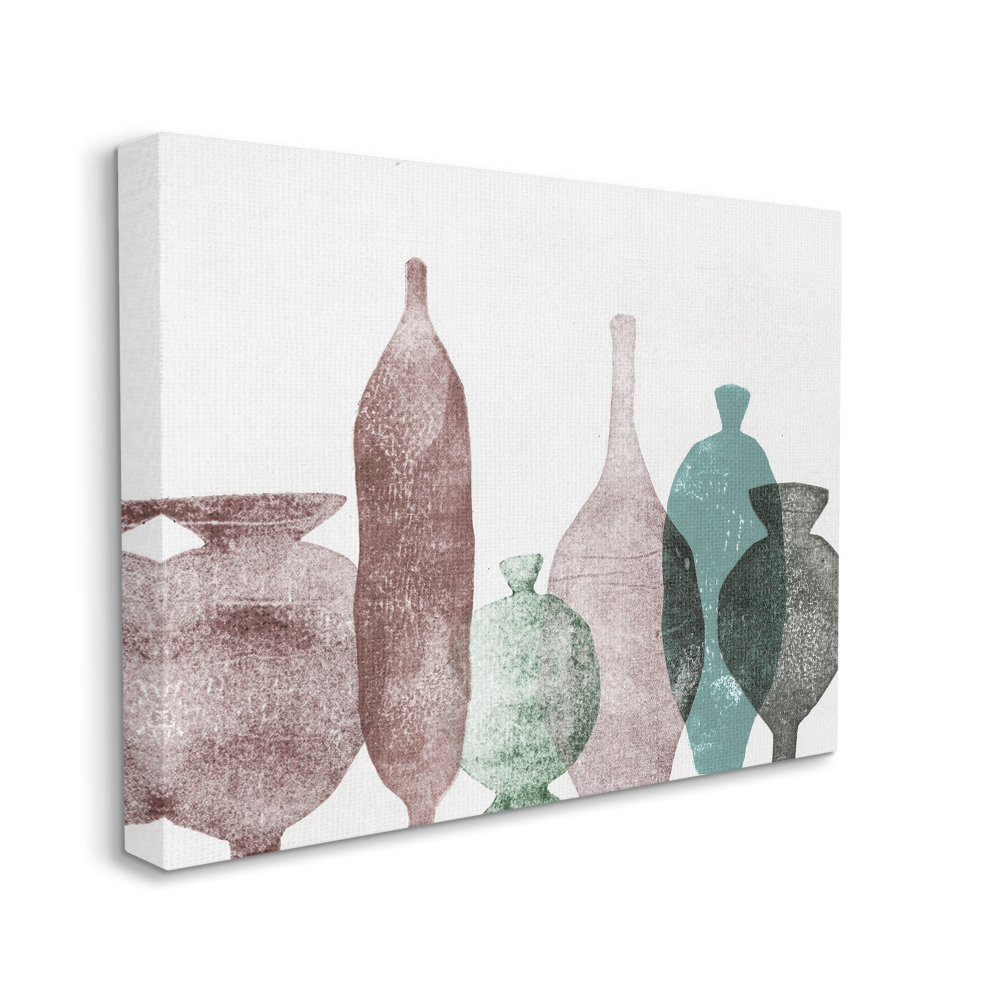 Stupell Industries Neutral Brown & Green Vases Abstract Painting Gallery Wrapped Canvas Print Wall Art