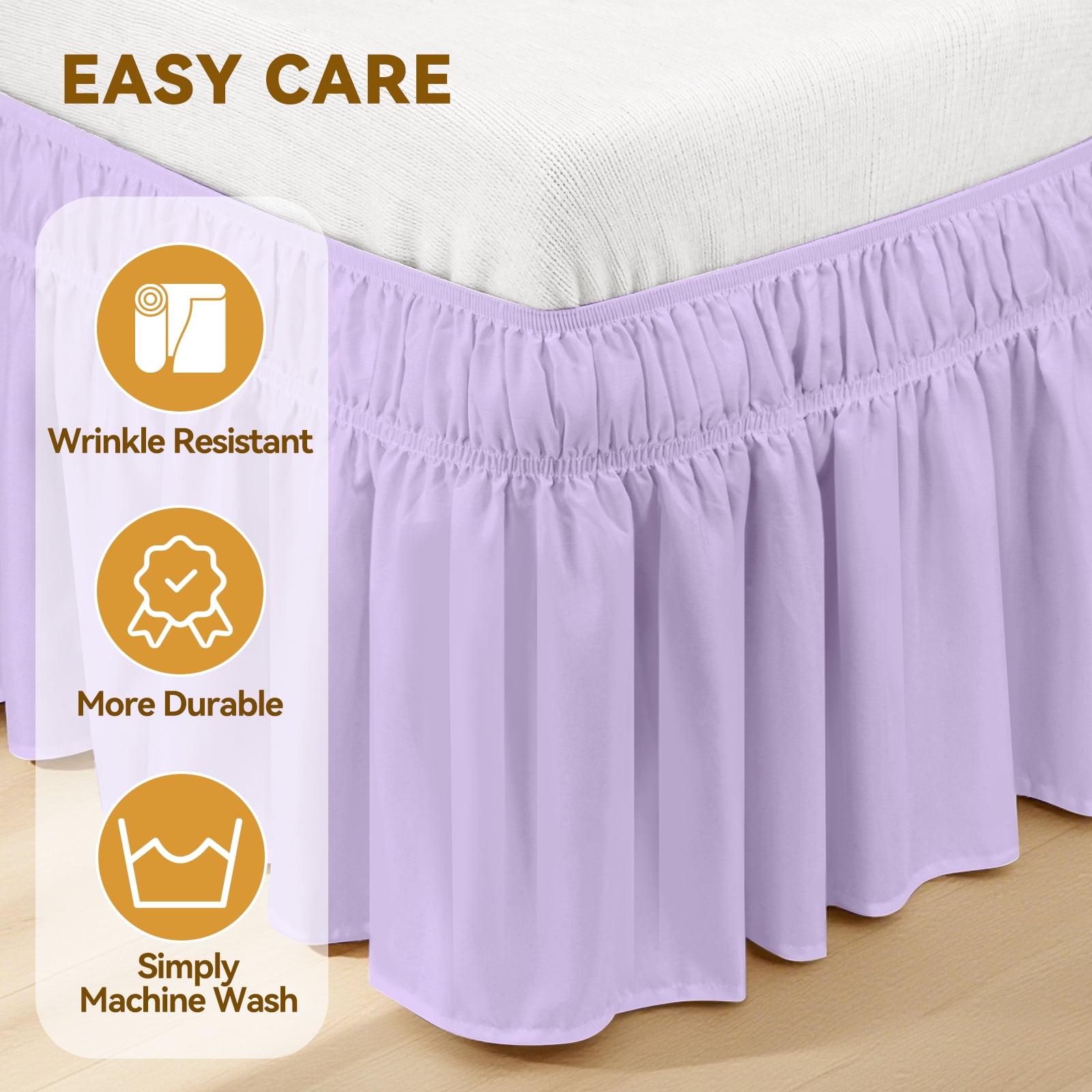 Purple Skirts, Wrap Around Dust Ruffle for Twin Beds, 18-inch Tailored Drop, Easy to Install and Clean