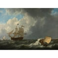 thumbnail image 2 of Johannes Christiaan Schotel 14x11 Black Ornate Wood Framed Double Matted Museum Art Print Titled: Ships in a Turbulent Sea (1826), 2 of 5
