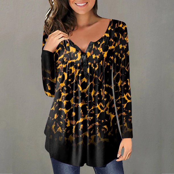 Puntoco Mujer Casual Camiseta Impreso Manga Larga Cuello Redondo Fruncido Pullover Blusa tops Puntoco Puntoco-7547