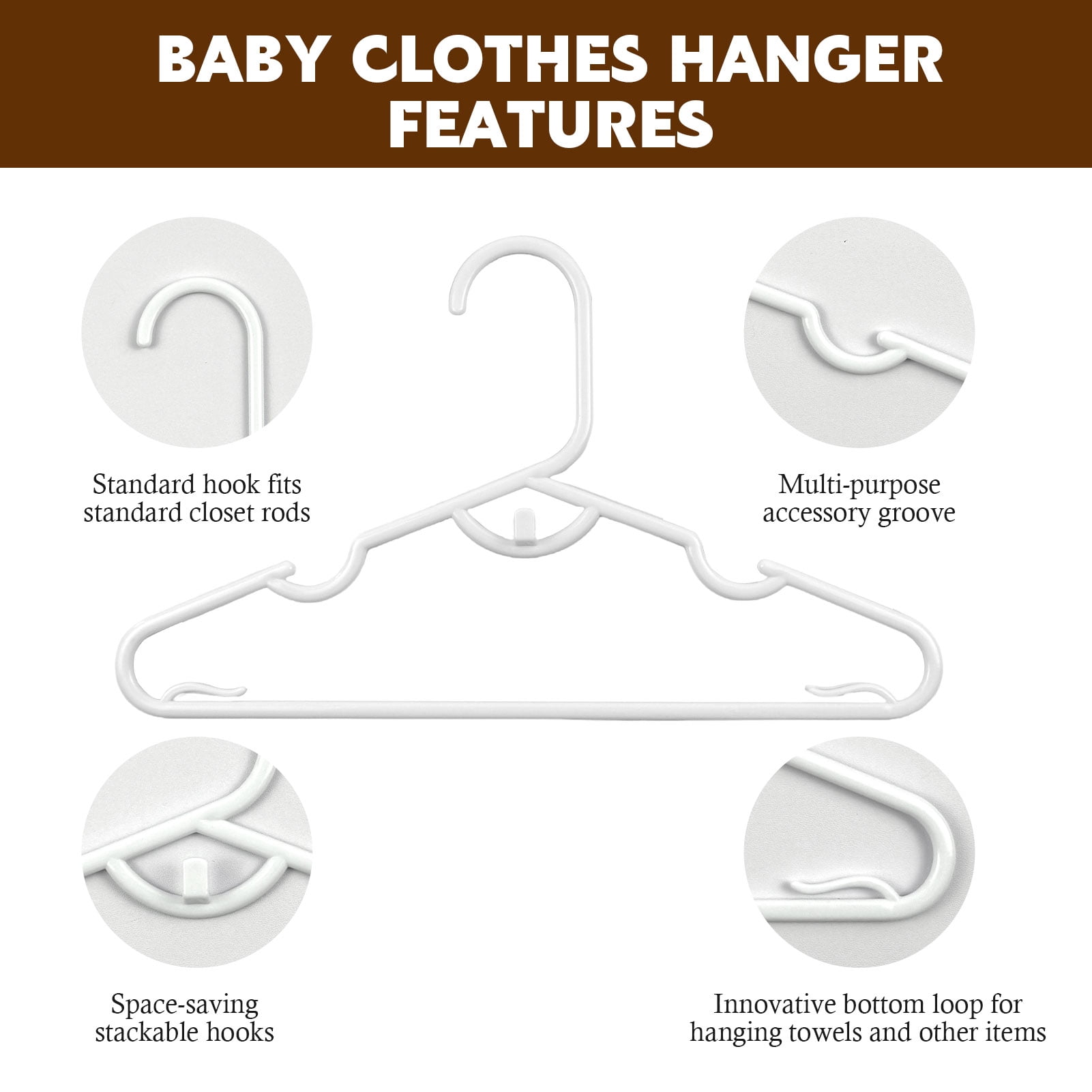 Allhall 100 Pcs Baby Hangers, Kids Hangers for Clothes Closet, Spacing Saving Plastic Toddler Hanger for Children Infant Nursery Child Hanger, Ideal for Boys and Girls Closets, Pants, Coats