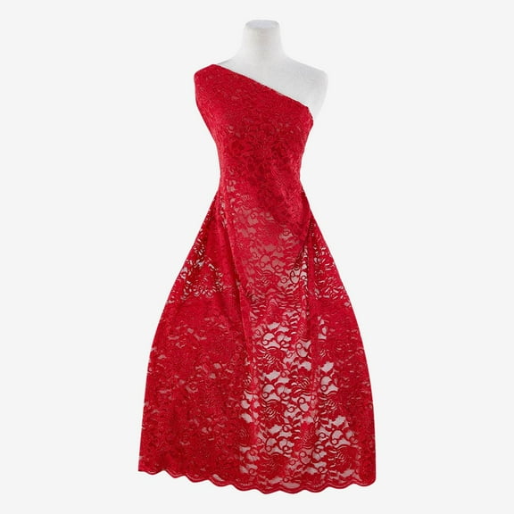 Zelouf Stretch Lace With Scallop With Roller Glitter  , Sewing, DIY, Crafts Fabric by the Yard, Apple Lily, 3 Yard