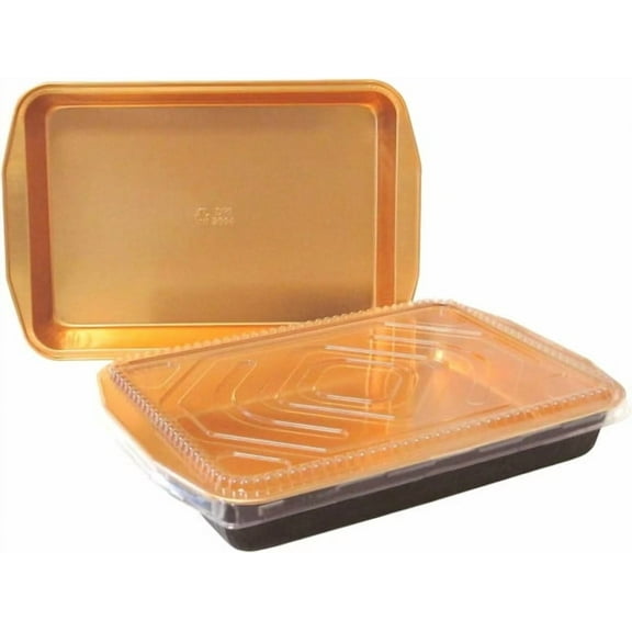 HFA Gourmet-To-Go Aluminum Black and Gold Side Dish with Dome Lid Combo, 108 oz. | 25/Case