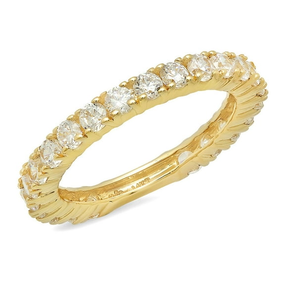 1.2 ctw Wedding Band for Women - 14K Yellow Gold White Sapphire Stackable Eternity Ring