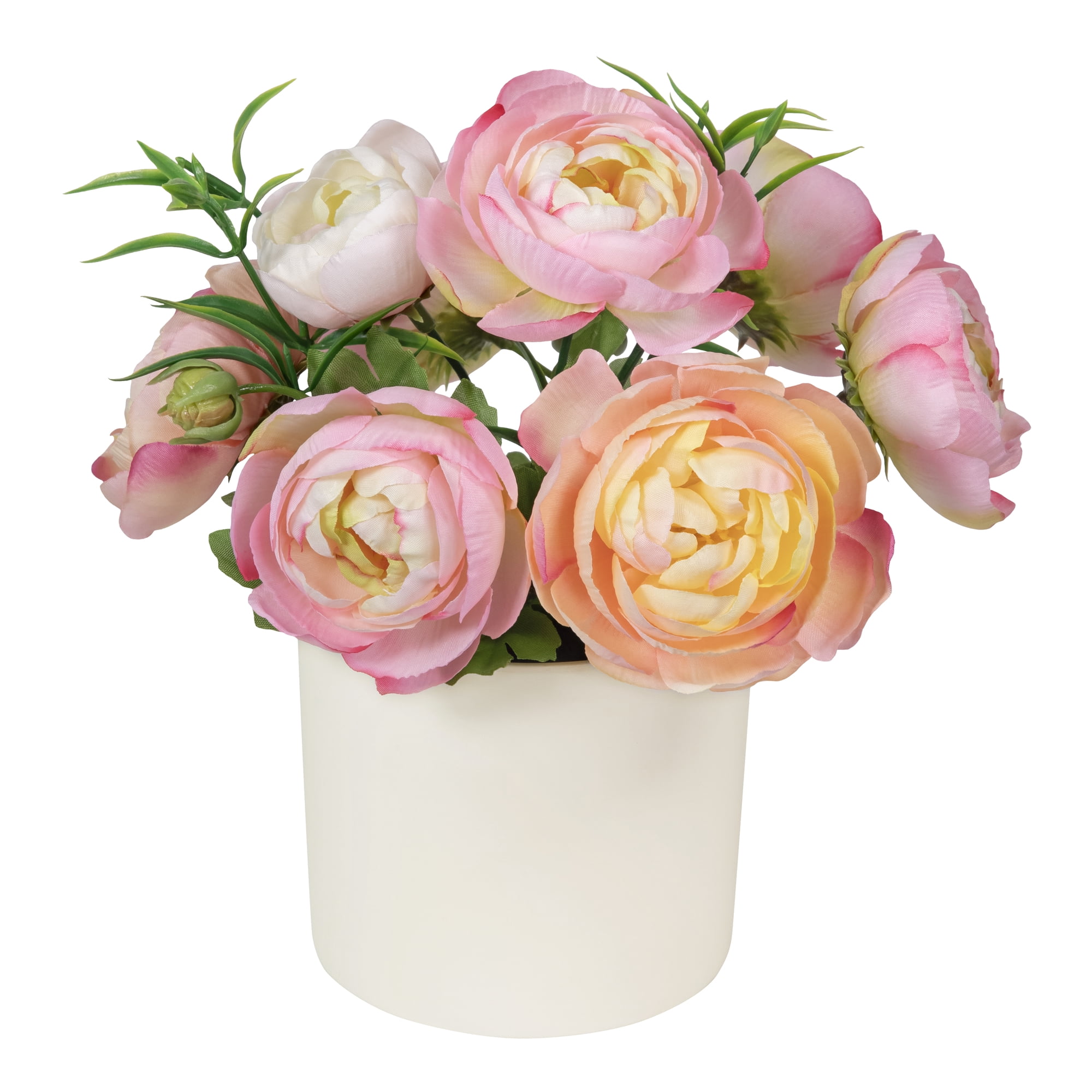 Mainstays 7 in Artificial Pink Ranunculus in Cream Pot, Indoor Use