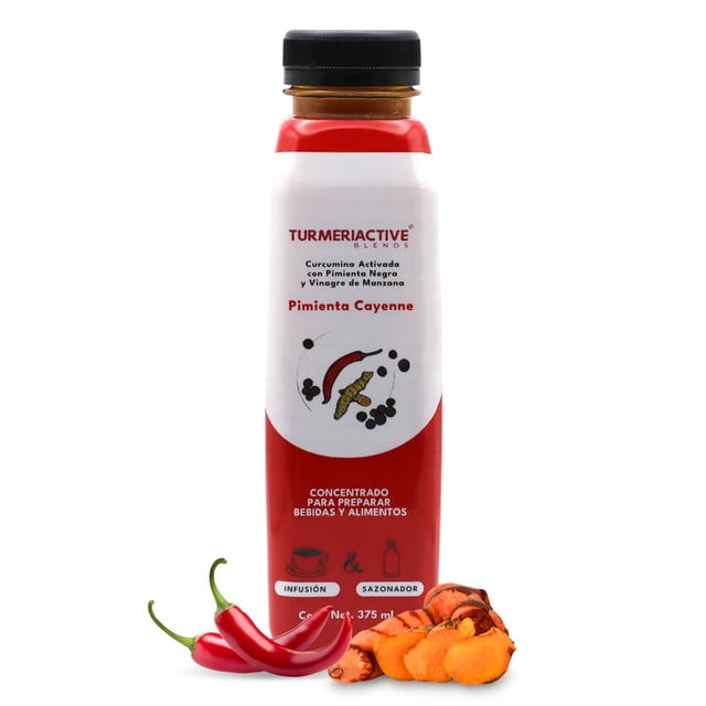 TURMERIACTIVE | Concentrado Líquido de Cúrcuma Activada con Pimienta Negra y Vinagre de Manzana 375 ml | Turmeric Curcuma - Suplemento Natural y Vegano | Shot de Curcuma | Ideal