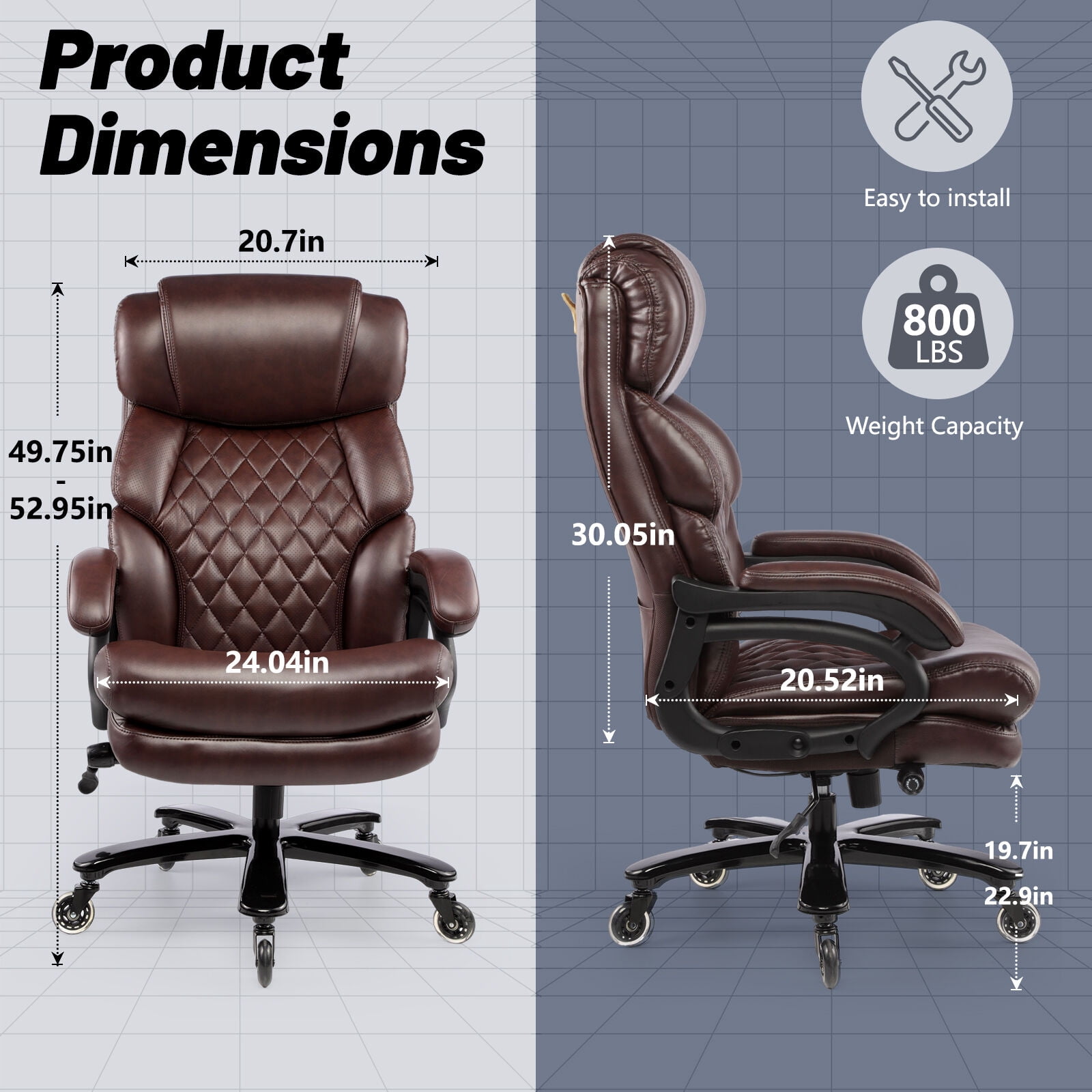 800LBS Big and Tall Office Chair for Big and Tall Individuals, Durable Chair with High Back, Extra Wide Seat and Adjustable Lumbar, Large Computer Desk Chair Comfortable for Home Office