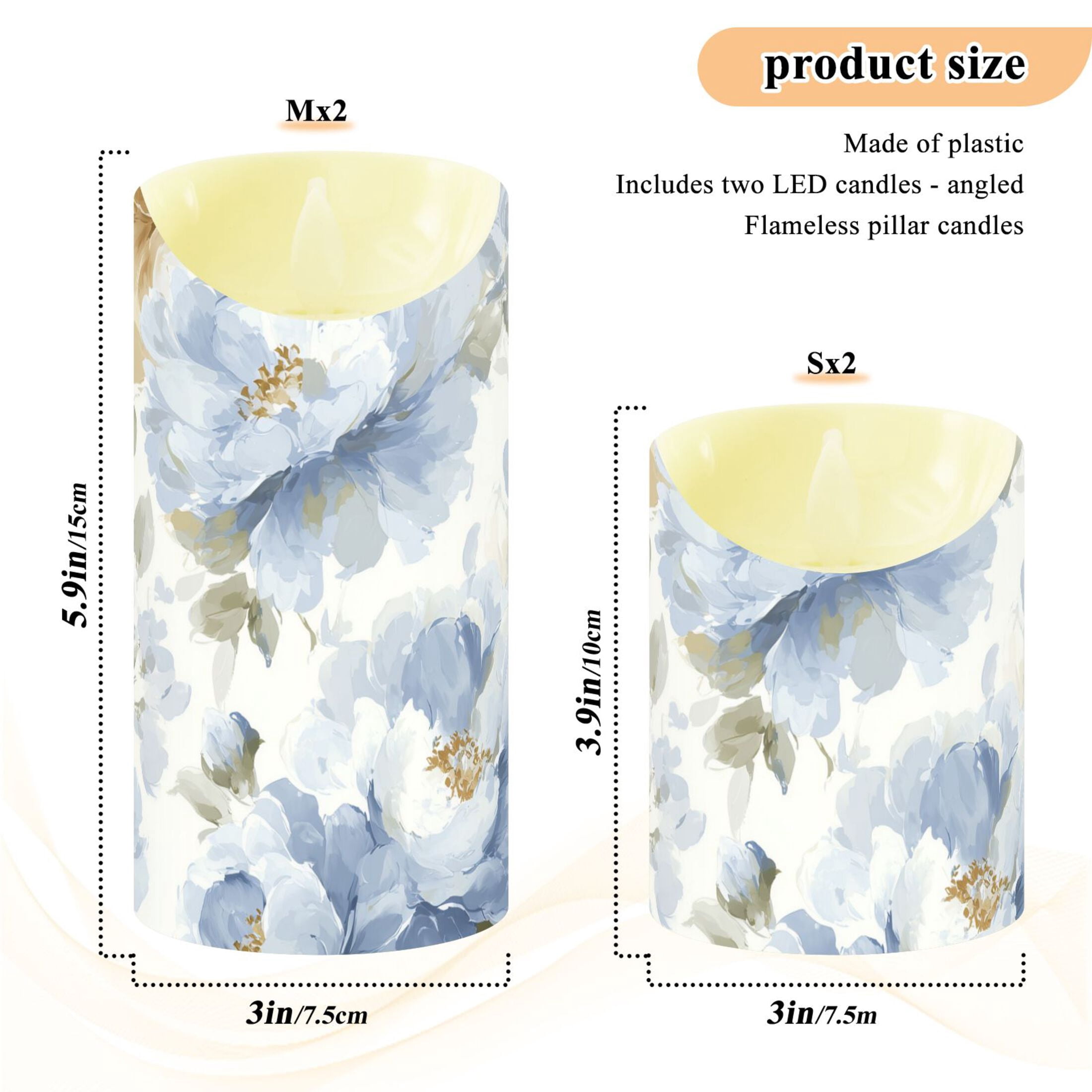 Light Blue and Yellow Flowers Flickering Flameless Candles with Remote Timer Battery Operated LED Tealight Set of 2 M