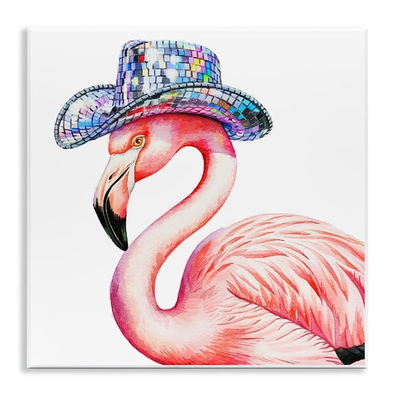 Stupell Industries Disco Hat on Flamingo Animals Painting Unframed Art Print Wall Art, 12 x 12