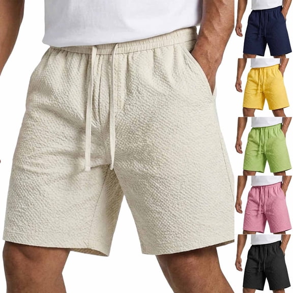 Lovzfmll Solid Color Casual Elastic Waist Outdoor Sports Pocket Beach Shorts for Men, Athletic Bermuda Shorts Pink, 4XL