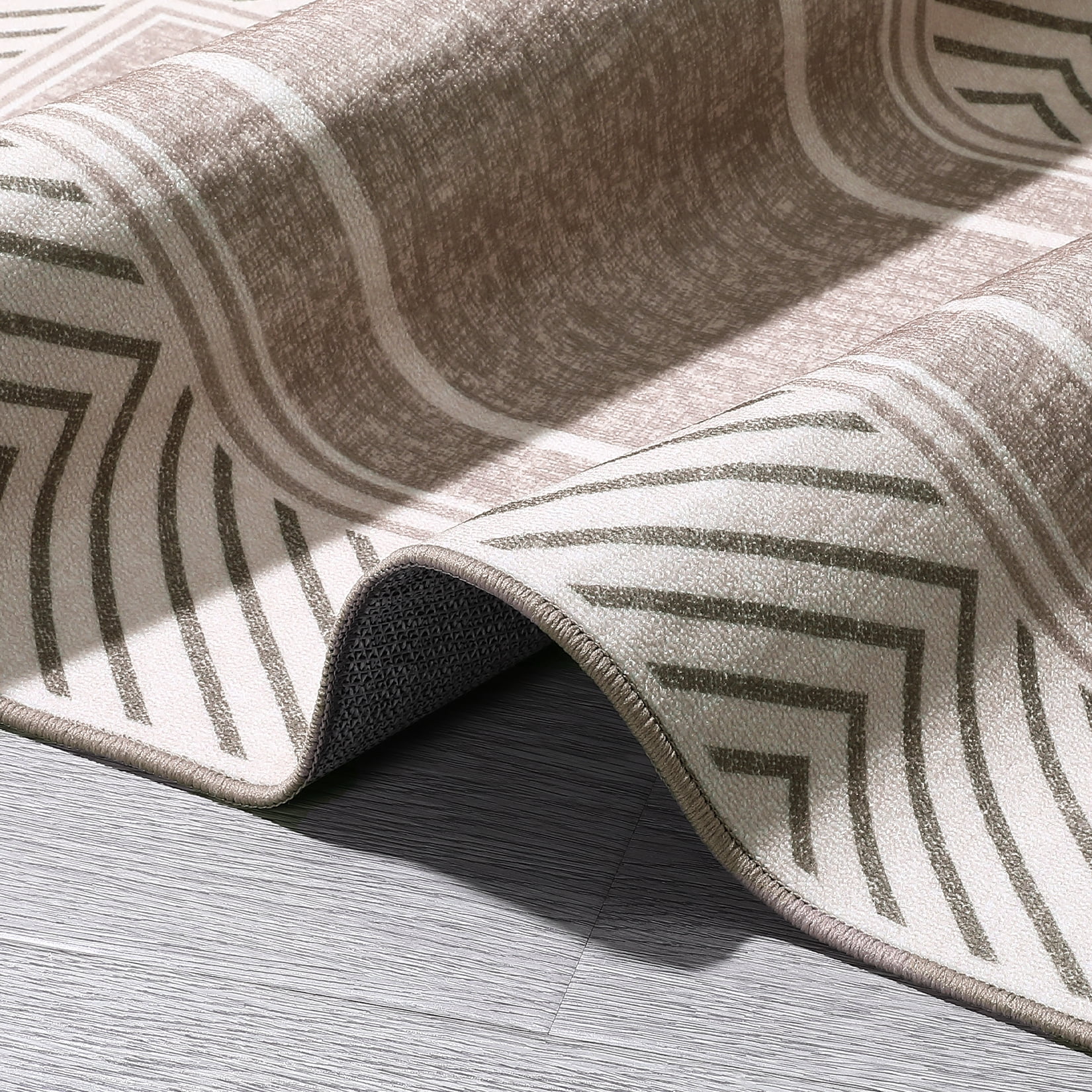 Hasoo 2' x 6' Runner Rug Modern Geometric Bordered Carpet for Hallway Kitchen, Light Brown