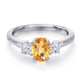 thumbnail image 3 of Gem Stone King 925 Sterling Silver Yellow Citrine and White Zirconia Engagement Ring for Women | 1.37 Cttw | Oval Checkerboard 7X5MM | Gemstone November Birthstone | Size 8, 3 of 6