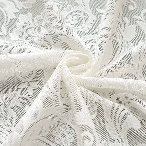 Vintage Floral Lace Sheer Rod Pocket Curtain,Breathable Light Filtering Scalloped Edge Window Sheer Curtain for Bedroom,Living Room,Home Decor