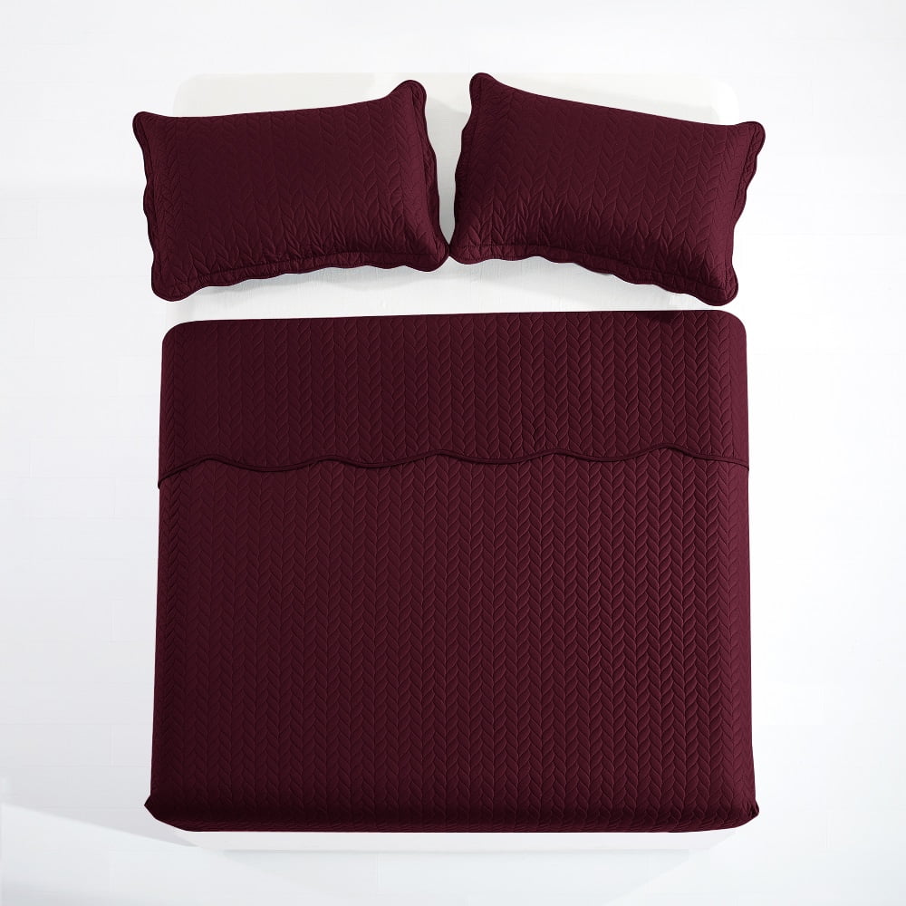 IR Imperial Rooms 3 Pc Quilt Set Soft Microfiber Chevron Pattern Winter Bedspread & Coverlet 2 Shams Burgundy Queen/Full