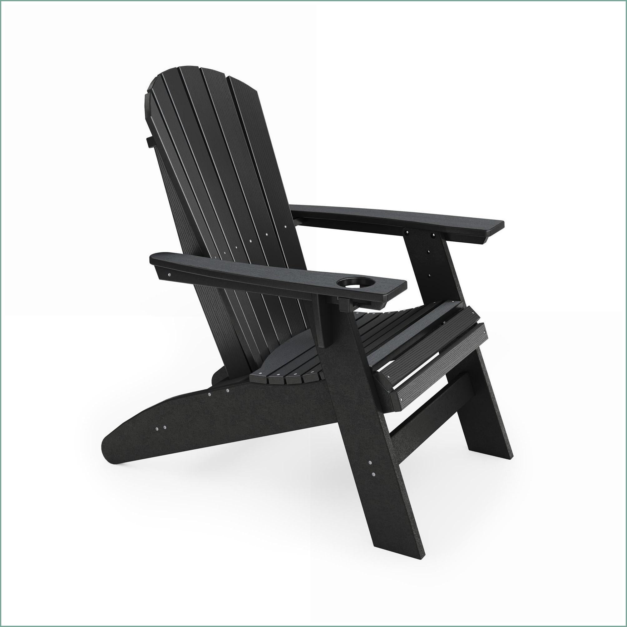 Outdoor Adirondack Chair – Curved Back for Poolside/Patio/Garden | Black | HDPE Poly Lumber
