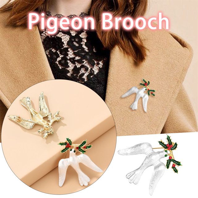 HomeKingdee 2026 Small Exquisite Olive Branch Dove Brooch - Alloy with Rhinestone Animal Series Pin for Women Girls Boys Kids for Various Occasions