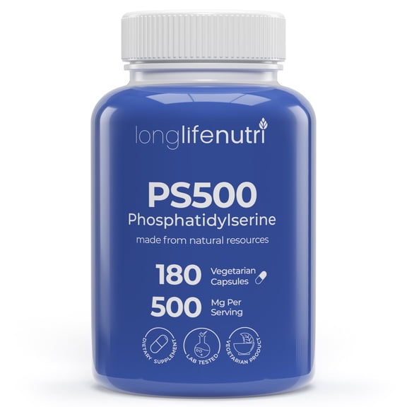 LongLifeNutri Phosphatidylserine Pure 500 mg - 180 Vegetarian Capsules, Supplement for Strengthening Memory