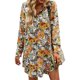 thumbnail image 1 of Camisa estampada con botones para mujer, solapa, blusa de manga larga con un solo pecho, Top largo con estampado floral abstracto para uso diario, naranja M, 1 of 6