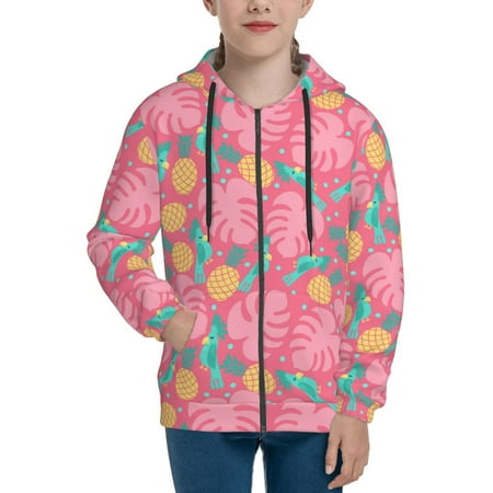 

Hoodies for Teen Girls Boys Cartoon Cockatoo Parrot Leaves Pink Long Sleeve Youth Kids Essentials Zip Up Hoodie Lghtweight Fashion Hoodies & Sweatshirts Jacket Fall Winter Outfits Tops