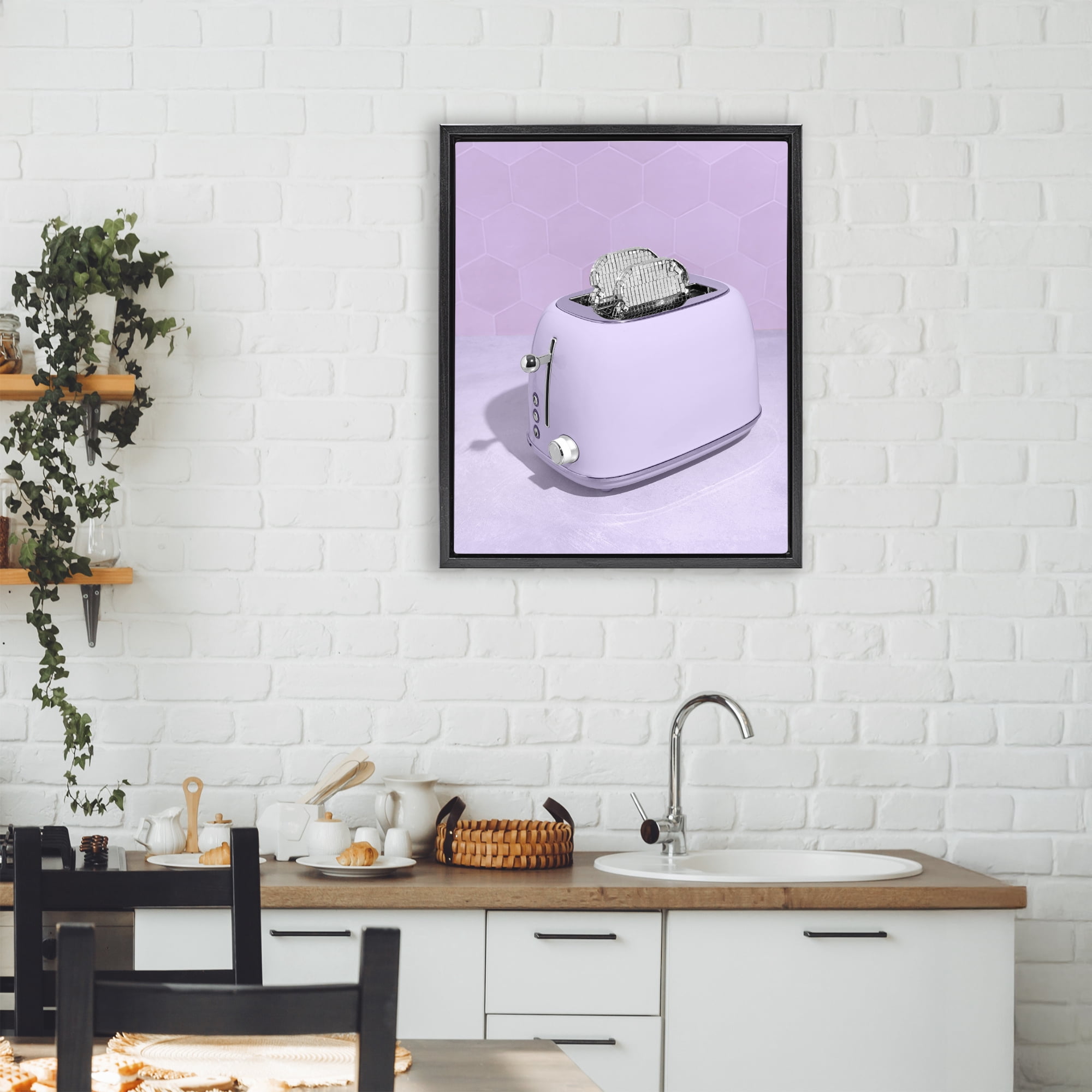 Stupell Industries Disco Toast over Purple Black Framed Floater Canvas Wall Art, design by LISH Creative