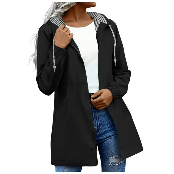larppty Long Raincoat for Women Waterproof Drawstring Hooded Jacket Traveling Outdoor Windbreaker Jackets Fall Fashion (Black, 4XL)