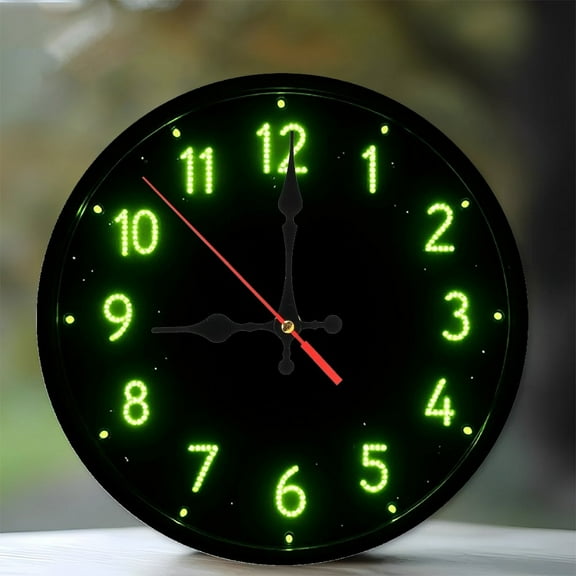 Green LED Light Up Wall Clock Modern Decor 10-Inch Silent Wooden Wall Clock, Battery Operated (AA Batteries Not Included), Artistic Home Decor