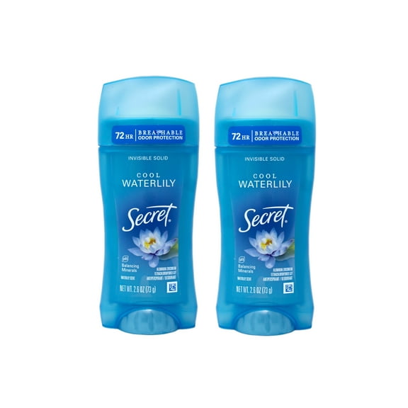 2 Pack - Secret Antiperspirant & Deodorant Invisible Solid Cool Waterlily, 72HR Breathable Sweat & Odor Protection, 2.6 OZ