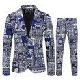 thumbnail image 2 of Edvintorg Men's 2 Pieces Suit Elegant Print Ed One Button Slim Fit Single Breasted Party Blazer Pants Set for Party,Wedding and Business Plus Size Fasion Suits Blue L, 2 of 7
