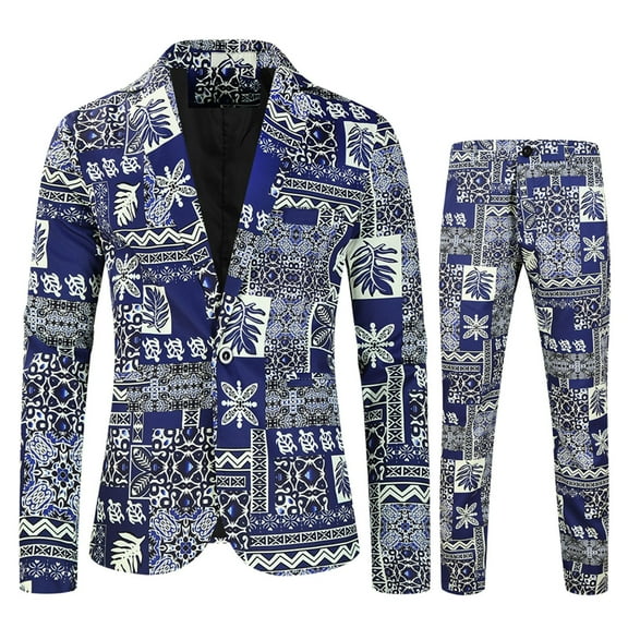 Xuniizn Men Suits 2 Piece Set, Plus Size Print Shawl Lapel One Button Cocktail Party Prom Festival Outfits, Soft Comfortable Casual Trendy Party Prom Blazer Pants Set