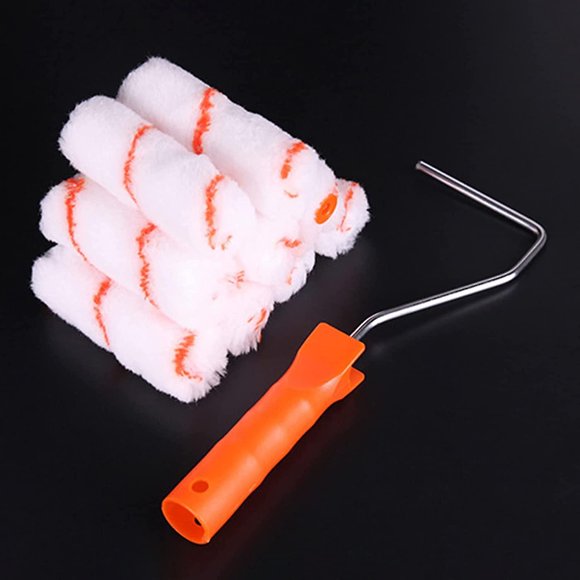 Jinsinto Ensemble de Rouleaux de Peinture en Polyester, 10 Pcs Mini Couvre-Rouleaux de Peinture 4 Pouces, Support à Tambour Chromé, Brosse d'Angle pour Laque, Brillance, Apprêts, Coquille d'Uf, Émuls